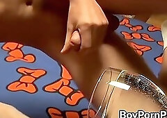 Stroking that dong until he fills the glass with his semen