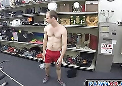 Gym rat training naked in pawn shop to the owners delight
