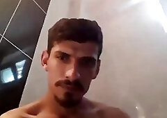 Straight handsome arab hunk cums at bathroom