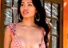 Large boobs curvy Oriental cougar discloses her luscious stripped figure and wet butt