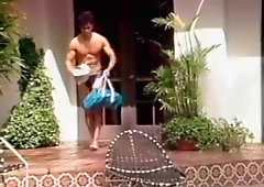 Muscular gay dildo and sex