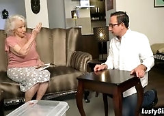 Hot male helper Rob helps her granny neighbor Norma B with her chores tand offers him to help her satisfies her sexual desires by letting him fucking 