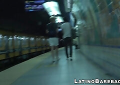 Young Latino sprays cum while riding big bare cock