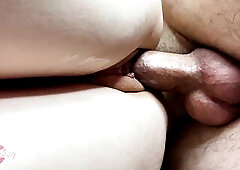 Close-up side screw with astounding ejaculation on her twat lips