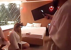 Motel Warm-up: Nicoly and the Blonde Trans Dancing and Teasing!