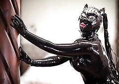 Latex Kitty Teasing with Her Tail