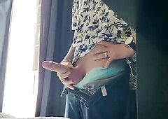 johnholmesjunior performs solo session by the open window with thick precum and huge cumshot while neighbors watch