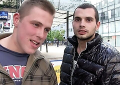 Two dudes with attitudes enjoy a gay threesome here