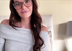 Nerdy Busty Brunette Chloe Gets POV Facial cumshot - Big natural tits