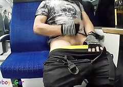 On the instruct rail home, I cheekily jack off my man-meat (S)
