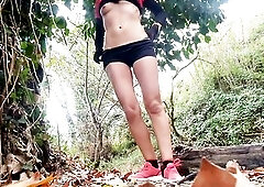 Hawt latin chick Caught Masturbating in public - a chap shows up and masturbates with her