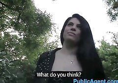 PublicAgent Ebony haired underclothes model earns supplementary money