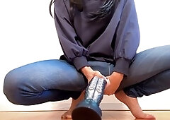 Clad, long dildo anal
