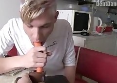 Blonde twink sucks POV cock