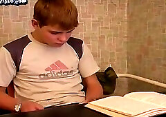 Cute 18 year old blond boy handjob and cumshot on table