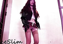 in petticoat AliceSlim this babe walking on the stairs