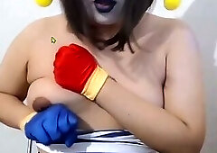 Cute Trans Clown making Ahegao after Lactating her Big Tits with Milking Machine