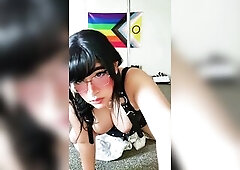 Rock Alt trans beauty bounces on a sex-toy until this babe cums