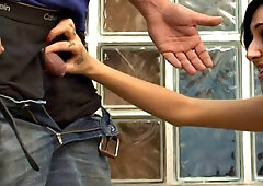 Tiny dick dominas humiliating with mean handjob