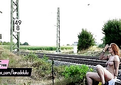 Going all in no matter if one or 2 voyeurs catch her wanking in public, merely hardly any meters away from 'em.