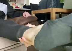 Watch Marionette worship and gag on teacher's feet while getting feet licked by a group of guys