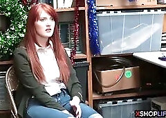 Shoplifting redhead teen got hard fucked for stealing