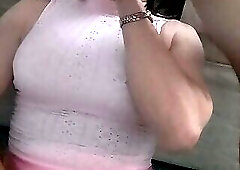 Crossdresser holly wanking and cumming as guy cums in my mouth