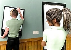 College anime dolls with big boobs and a captivating booty getting watched