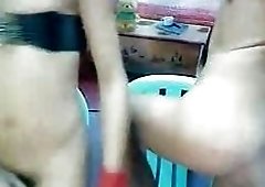 Delicious shemale couple fondle each other on a live cam