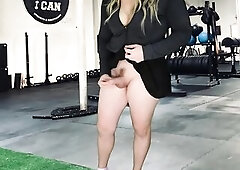 Mini petticoat tgirl flashing in the gym
