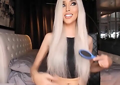 Gabi Lins In White Hair Hot Tgirl Ladyboy Masturbate Cock With Tattoo