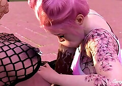 College dropout hooks up with her ebony futa girlfriend in Central Park