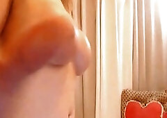 Big breasted chick with dick jerks off solo on webcam