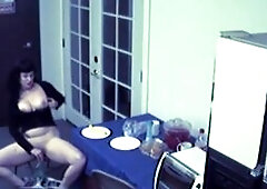 Hot Brunette arrive and get some vegetable. She get horny and start licking the vegetable and rubbing on her pussy. She use it like a dildo and mastur