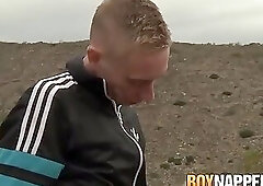 Hands tied twink whipped and rammed from behind outdoors