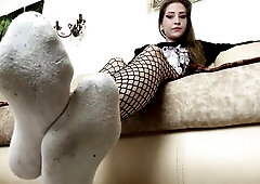 Humiliation of loser with tiny rod by russian beauty