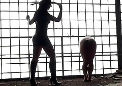 Whipped front of a glass wall: The serf gets properly what the butt