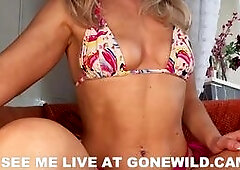 Sexy Blonde in Floral Bikini Teases Live on Webcam