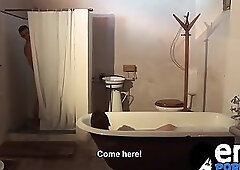 Cute twinkie couple blowing and anal ramming in the toilet