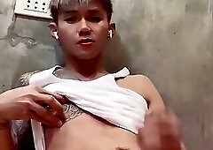 Inked Boy Nipple Tease, Jerking Off, and Cumming