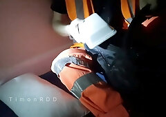 Employee in travel bedroom finishes off strongly on his tummy