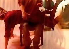 Naughty amateur babe in stockings enjoys a hard spanking