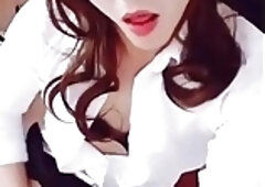 Flat chested Japanese femboy plays with his tiny tool solo