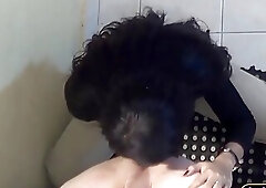 Ladyboy licks and fucks a gloryhole asshole from a guy