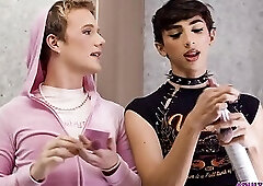 Two super slutty submissive femboys dominated by alpha man!