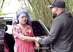 tattooed and nipp pierced big beautiful woman pink hair aged picked up from street for her 1st bizarre coarse BBC public outdoor anal invasion with he