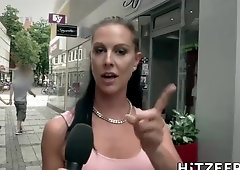 German busty milf picks guy up on street and fucks him - outdoor hookup