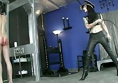 Domme Whips Ass of Naked male slave Severely Three