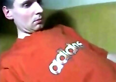 Horny Scally big cock wank full cumshot mess in sports camp dorm room