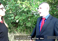 BRIDE4K. Horny bride ran away from the wedding and showed her natural tits to strangers in the field